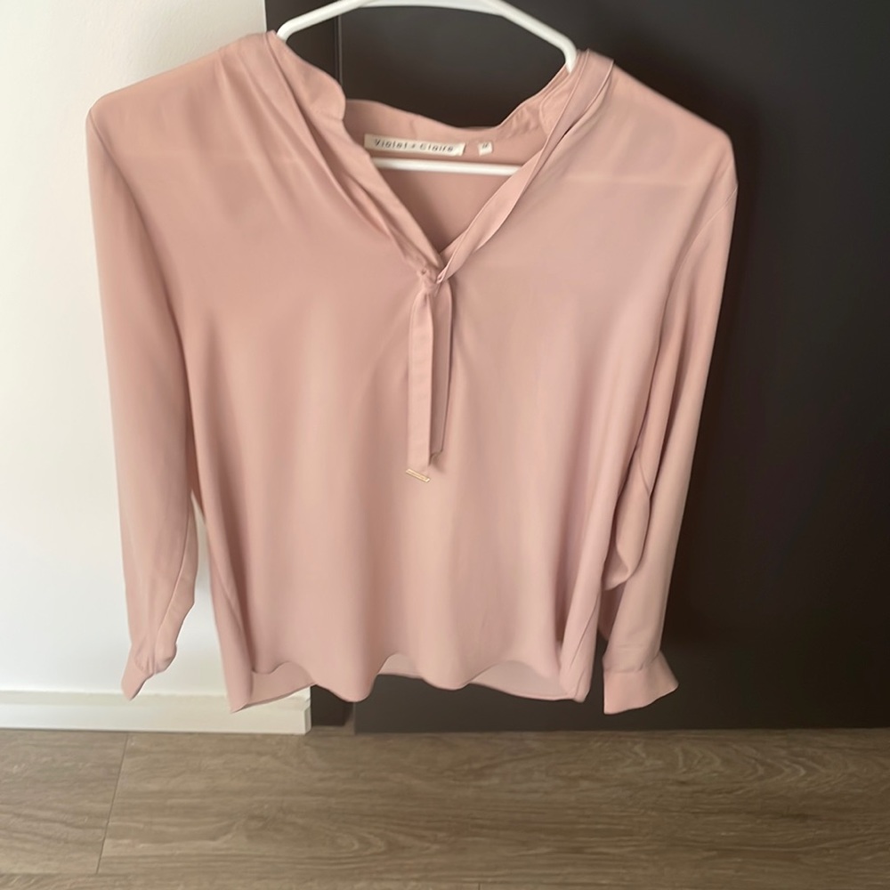 Blush pink tie blouse